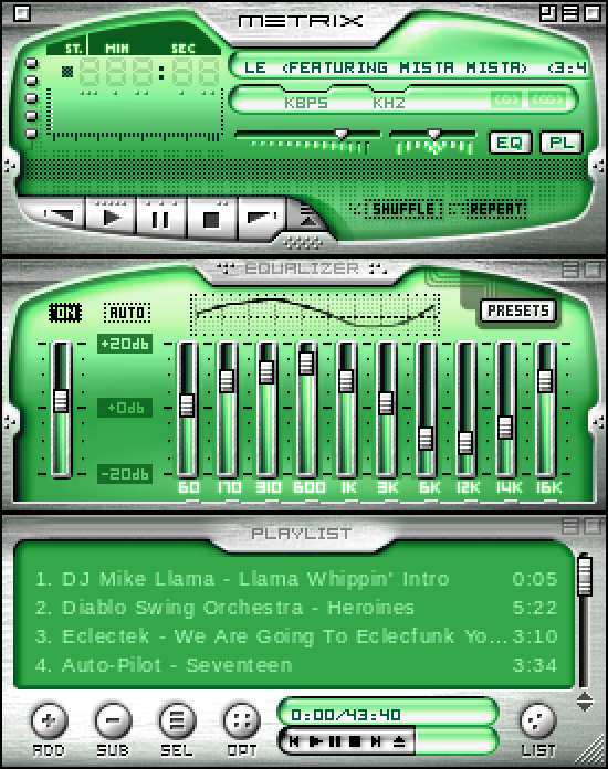 metrix metal dream green v5 original Winamp skin